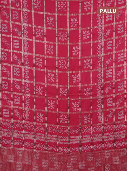Semi chanderi saree peach pink with allover zari checks & batik prints in borderless style