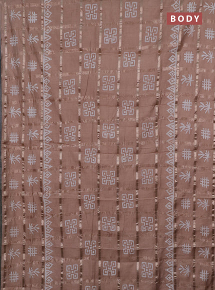 Semi chanderi saree beige with allover zari checks & batik prints in borderless style