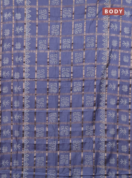 Semi chanderi saree grey with allover zari checks & batik prints in borderless style