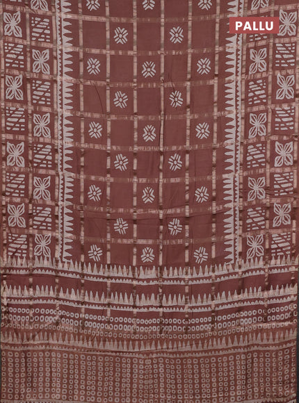 Semi chanderi saree brown and off white with allover zari checks & batik prints and batik printed border