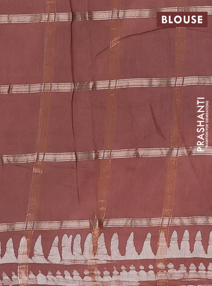 Semi chanderi saree brown and off white with allover zari checks & batik prints and batik printed border