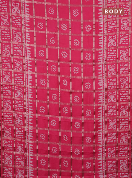 Semi chanderi saree dark peach and off white with allover zari checks & batik prints and batik printed border