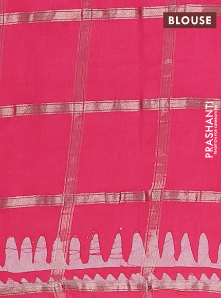 Semi chanderi saree dark peach and off white with allover zari checks & batik prints and batik printed border