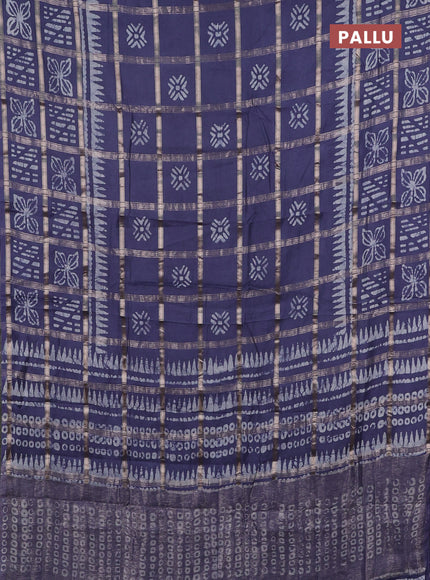 Semi chanderi saree dark grey and off white with allover zari checks & batik prints and batik printed border