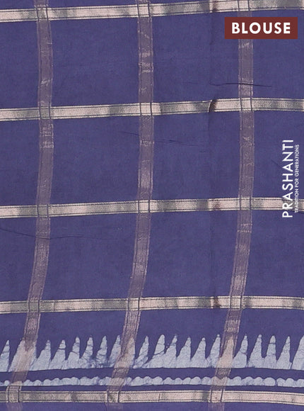 Semi chanderi saree dark grey and off white with allover zari checks & batik prints and batik printed border