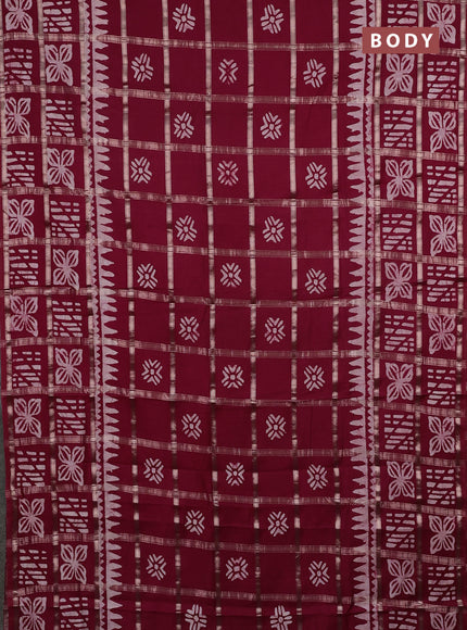 Semi chanderi saree maroon and off white with allover zari checks & batik prints and batik printed border