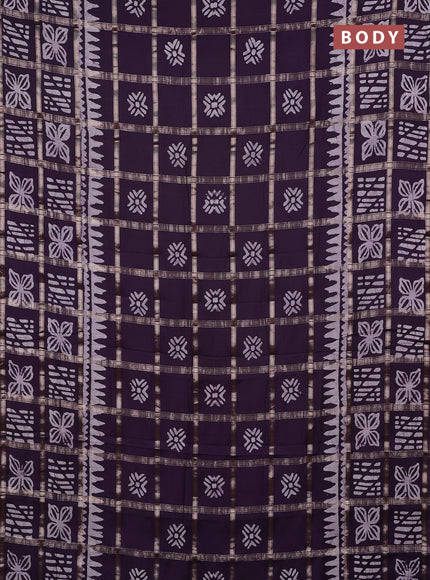 Semi chanderi saree jamun and off white with allover zari checks & batik prints and batik printed border
