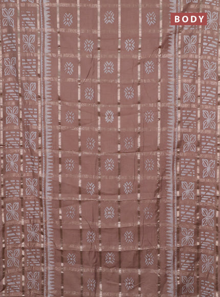 Semi chanderi saree pastel brown and off white with allover zari checks & batik prints and batik printed border