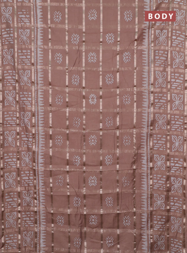 Semi chanderi saree pastel brown and off white with allover zari checks & batik prints and batik printed border