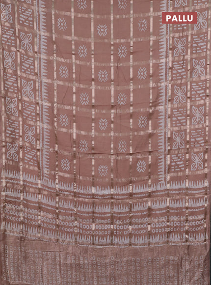 Semi chanderi saree pastel brown and off white with allover zari checks & batik prints and batik printed border