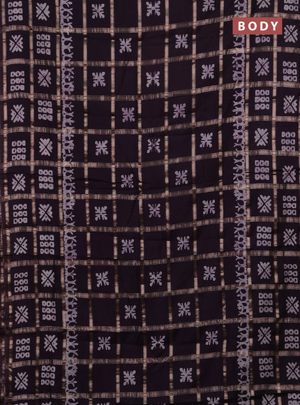 Semi chanderi saree deep jamun with allover zari checks & batik prints in borderless style