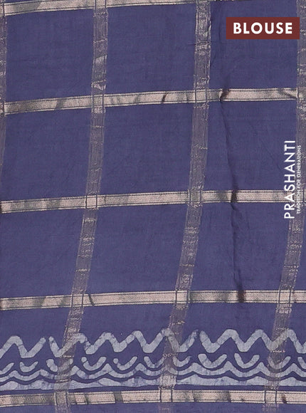 Semi chanderi saree grey shade with allover zari checks & batik prints in borderless style