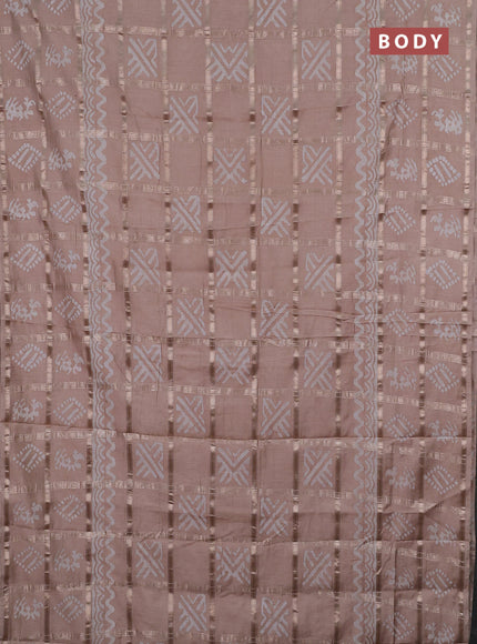Semi chanderi saree beige with allover zari checks & batik prints in borderless style