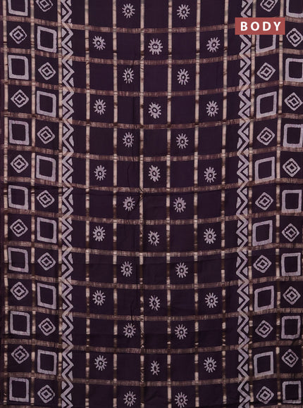 Semi chanderi saree jamun with allover zari checks & batik prints in borderless style