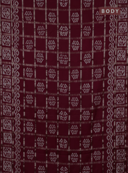 Semi chanderi saree maroon with allover zari checks & batik prints in borderless style