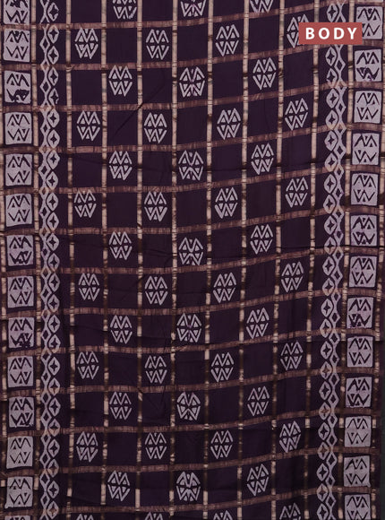Semi chanderi saree jamun shade with allover zari checks & batik prints in borderless style