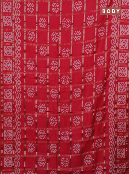 Semi chanderi saree peach pink with allover zari checks & batik prints in borderless style