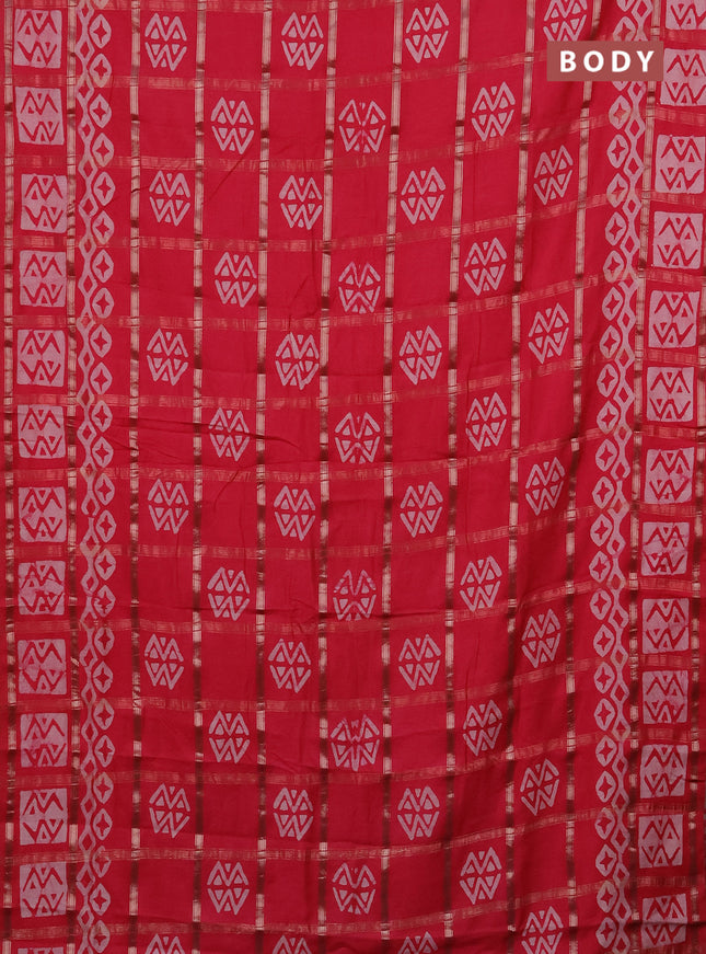 Semi chanderi saree peach pink with allover zari checks & batik prints in borderless style