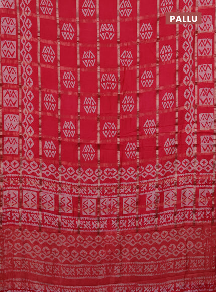 Semi chanderi saree peach pink with allover zari checks & batik prints in borderless style