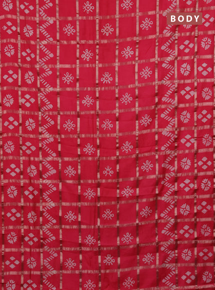 Semi chanderi saree peach pink with allover zari checks & batik prints in borderless style
