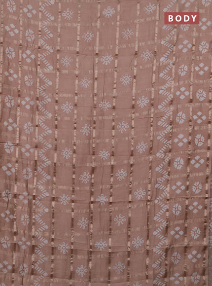 Semi chanderi saree beige with allover zari checks & batik prints in borderless style
