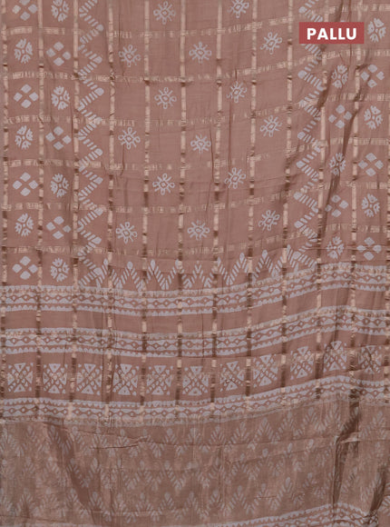 Semi chanderi saree beige with allover zari checks & batik prints in borderless style