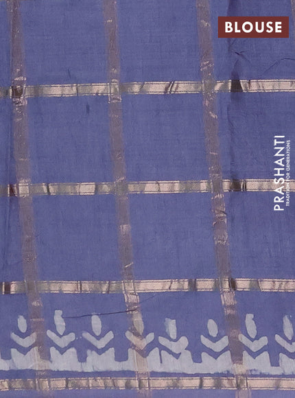 Semi chanderi saree grey with allover zari checks & batik prints in borderless style