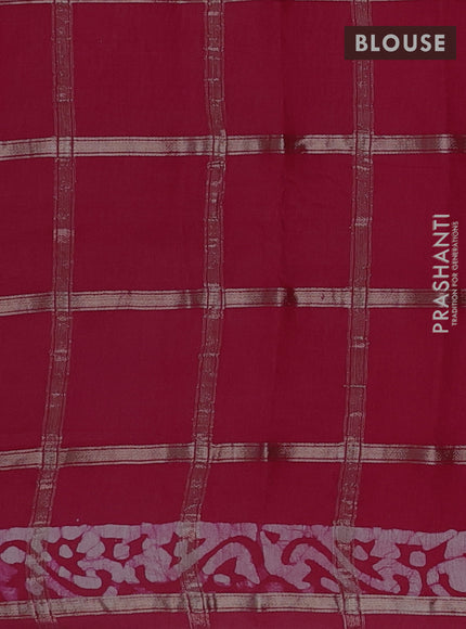 Semi chanderi saree red with allover zari checks & batik prints in borderless style