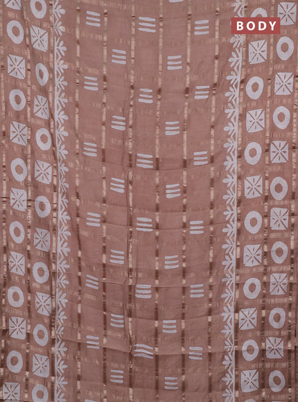 Semi chanderi saree sandal with allover zari checks & batik prints in borderless style
