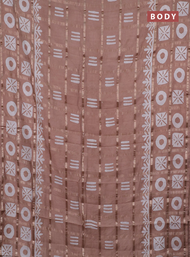 Semi chanderi saree sandal with allover zari checks & batik prints in borderless style