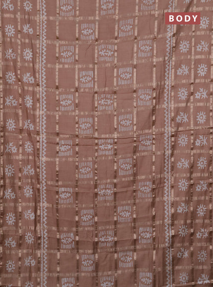Semi chanderi saree sandal with allover zari checks & batik prints in borderless style