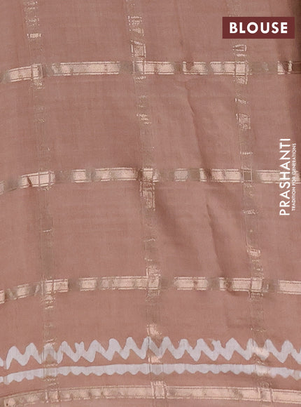 Semi chanderi saree sandal with allover zari checks & batik prints in borderless style