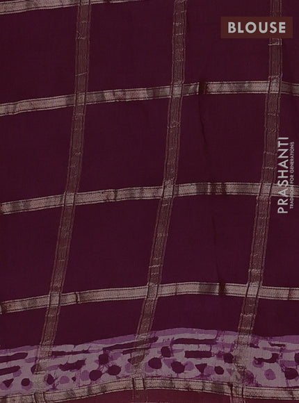 Semi chanderi saree wine shade and off white with allover zari checks & batik prints and batik printed border