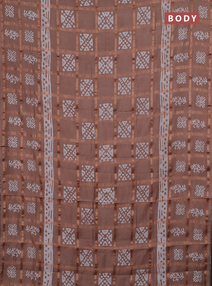Semi chanderi saree pastel brown and off white with allover zari checks & batik prints and batik printed border