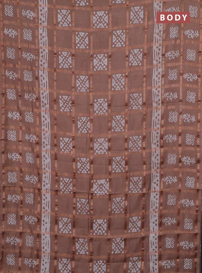Semi chanderi saree pastel brown and off white with allover zari checks & batik prints and batik printed border