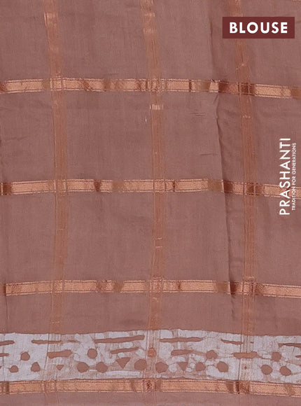 Semi chanderi saree pastel brown and off white with allover zari checks & batik prints and batik printed border