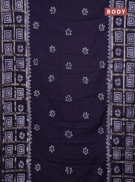 Semi chanderi saree navy blue and off white with batik butta prints and batik prints & zari checked border
