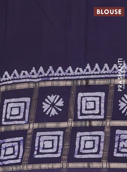 Semi chanderi saree navy blue and off white with batik butta prints and batik prints & zari checked border
