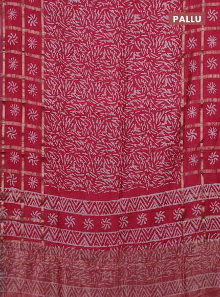 Semi chanderi saree pink and off white with batik prints and batik prints & zari checked border
