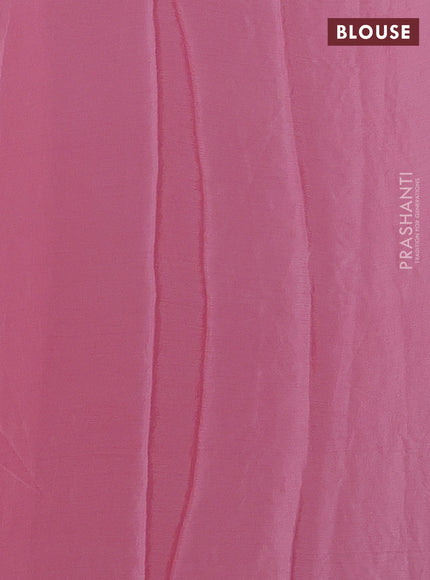 Chiffon saree pink with allover floral embroidery work and zari woven border