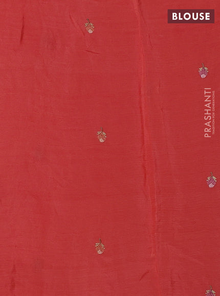 Chiffon saree peach orange with allover floral embroidery work and zari woven border