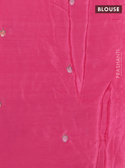 Chiffon saree pink with allover floral embroidery work and zari woven border