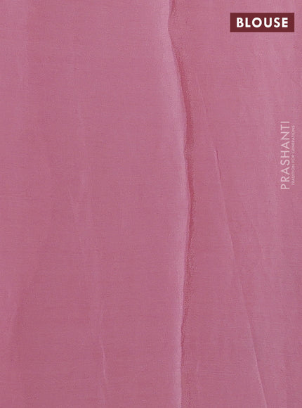 Chiffon saree light pink with allover floral embroidery work and zari woven border
