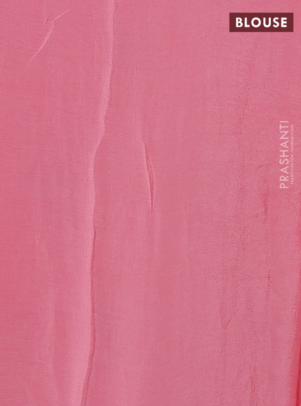 Chiffon saree peach pink with allover floral embroidery work and zari woven border