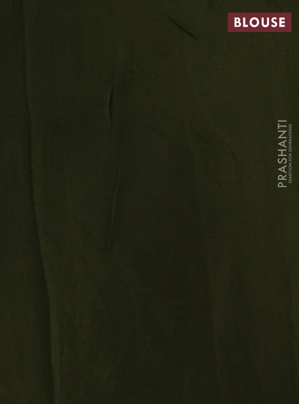 Chiffon saree mehendi green with floral embroidery work and zari woven border