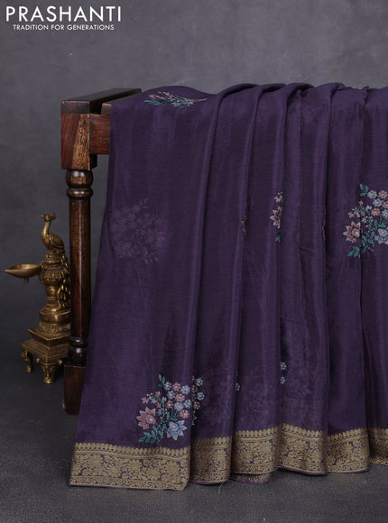 Chiffon saree jamun with floral embroidery work and zari woven border