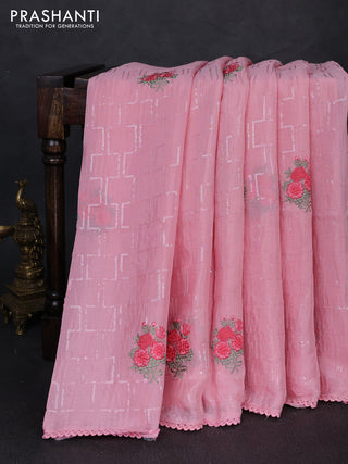 Chiffon saree light pink with sequin embroidery work and lace work border