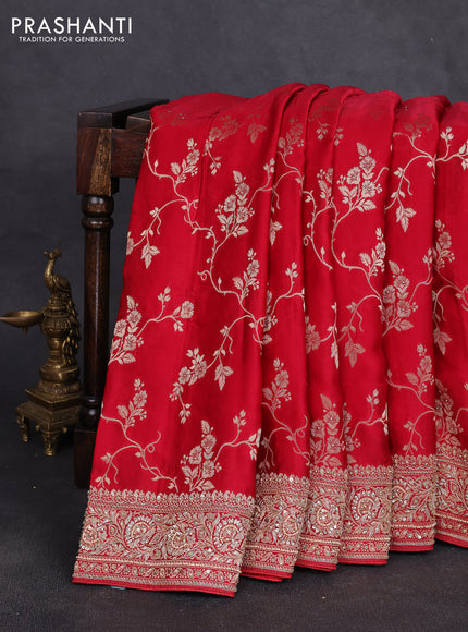 Banarasi silk saree red with allover zari woven weaves and zardosi work pallu & border