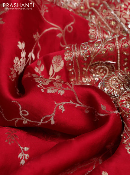 Banarasi silk saree red with allover zari woven weaves and zardosi work pallu & border