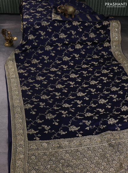 Banarasi silk saree navy blue with allover zari woven weaves and zardosi work pallu & border